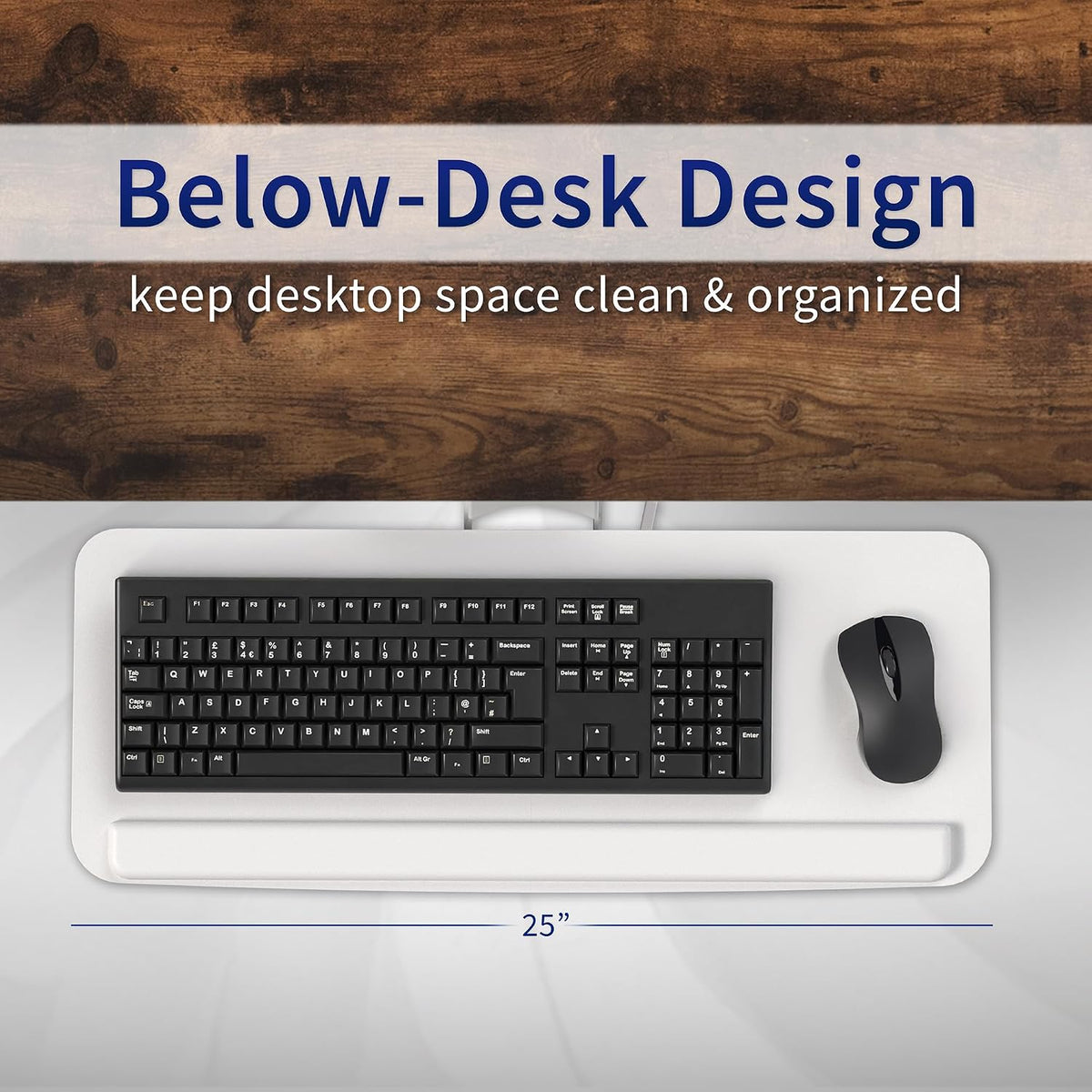 Black Under Desk 25 x 10 in Keyboard Tray, MOUNT-KB03B