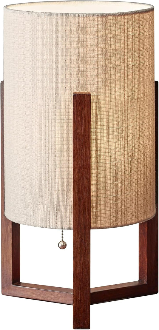 Table Lamp, Walnut Birch Wood & Natural Linen Shade, 23.75”