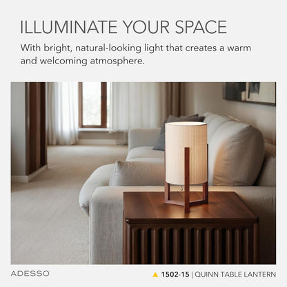 Table Lamp, Walnut Birch Wood & Natural Linen Shade, 23.75”