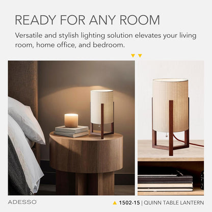 Table Lamp, Walnut Birch Wood & Natural Linen Shade, 23.75”