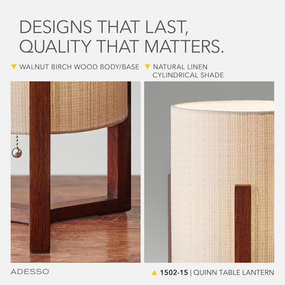 Table Lamp, Walnut Birch Wood & Natural Linen Shade, 23.75”