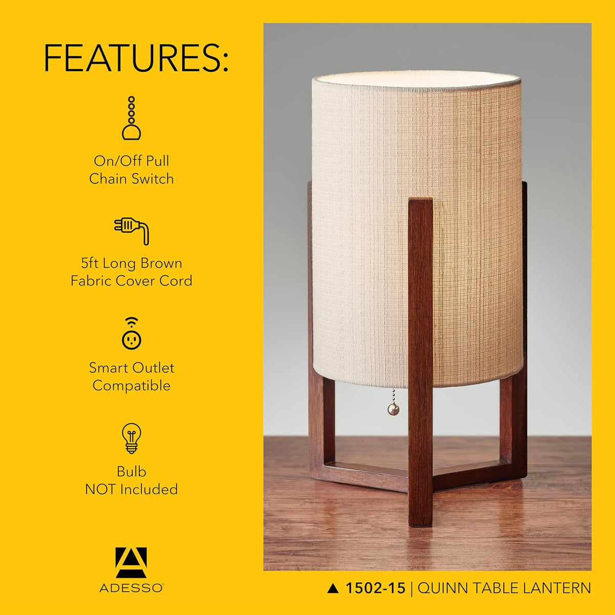 Table Lamp, Walnut Birch Wood & Natural Linen Shade, 23.75”