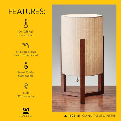 Table Lamp, Walnut Birch Wood & Natural Linen Shade, 23.75”