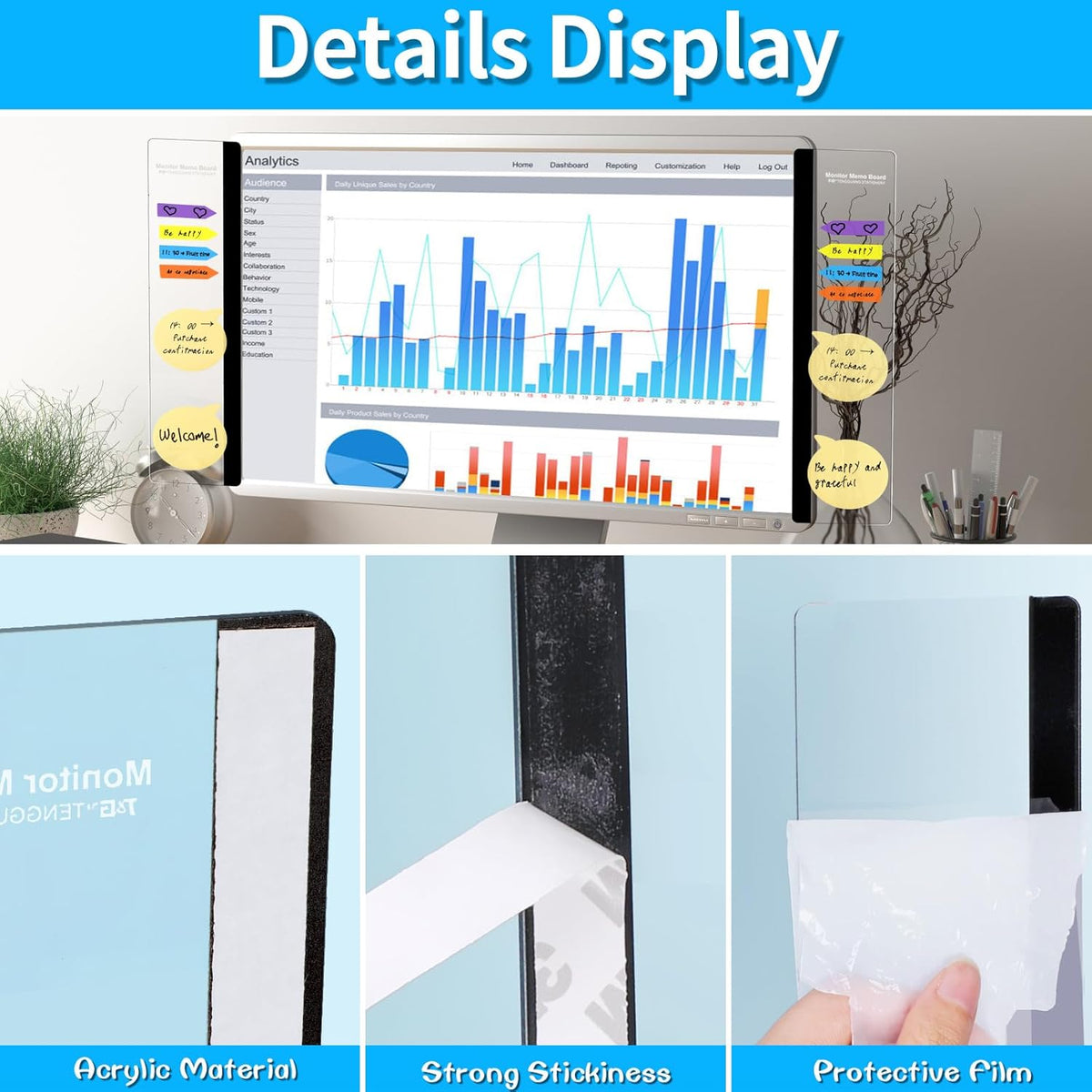Monitor Memo Board, 4PCS Computer Monitor Side Panel Memo Board