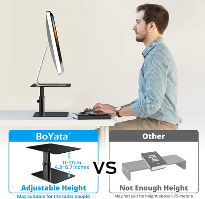 Monitor Stand, Adjustable Height Metal Desktop Riser, Black