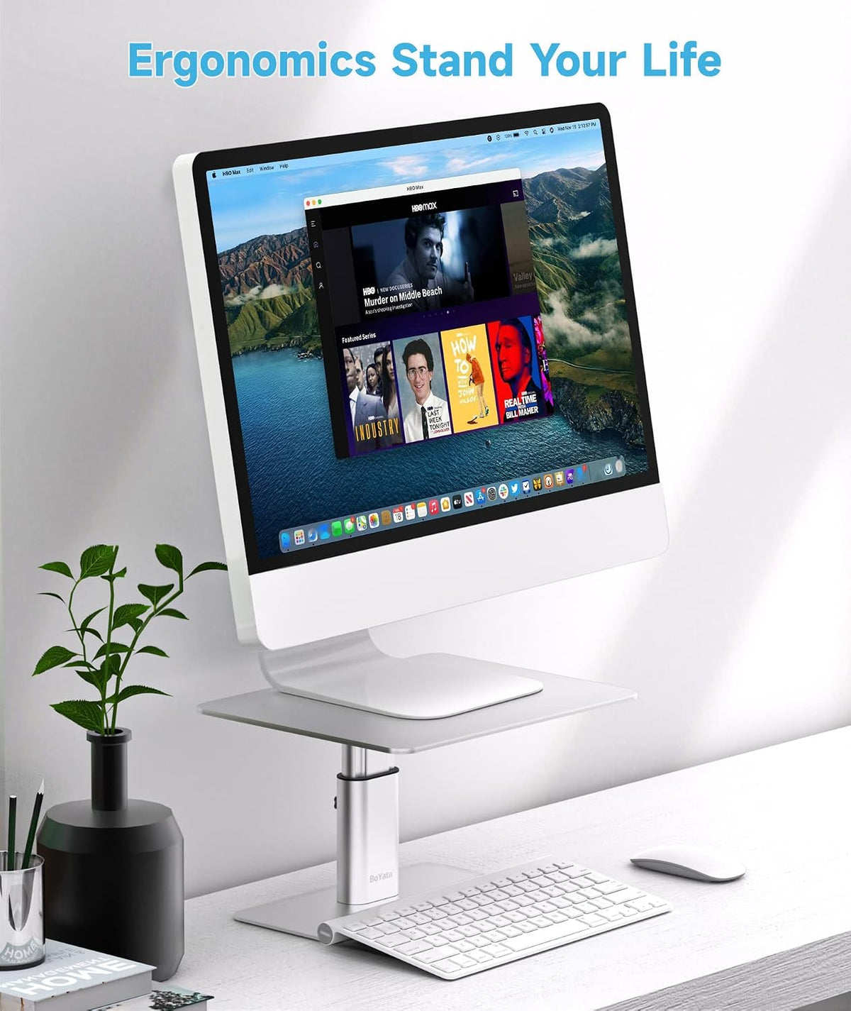 Monitor Stand, Adjustable Height Metal Desktop Riser, Black