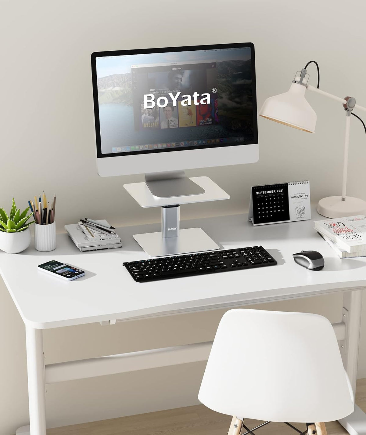 Monitor Stand, Adjustable Height Metal Desktop Riser, Black