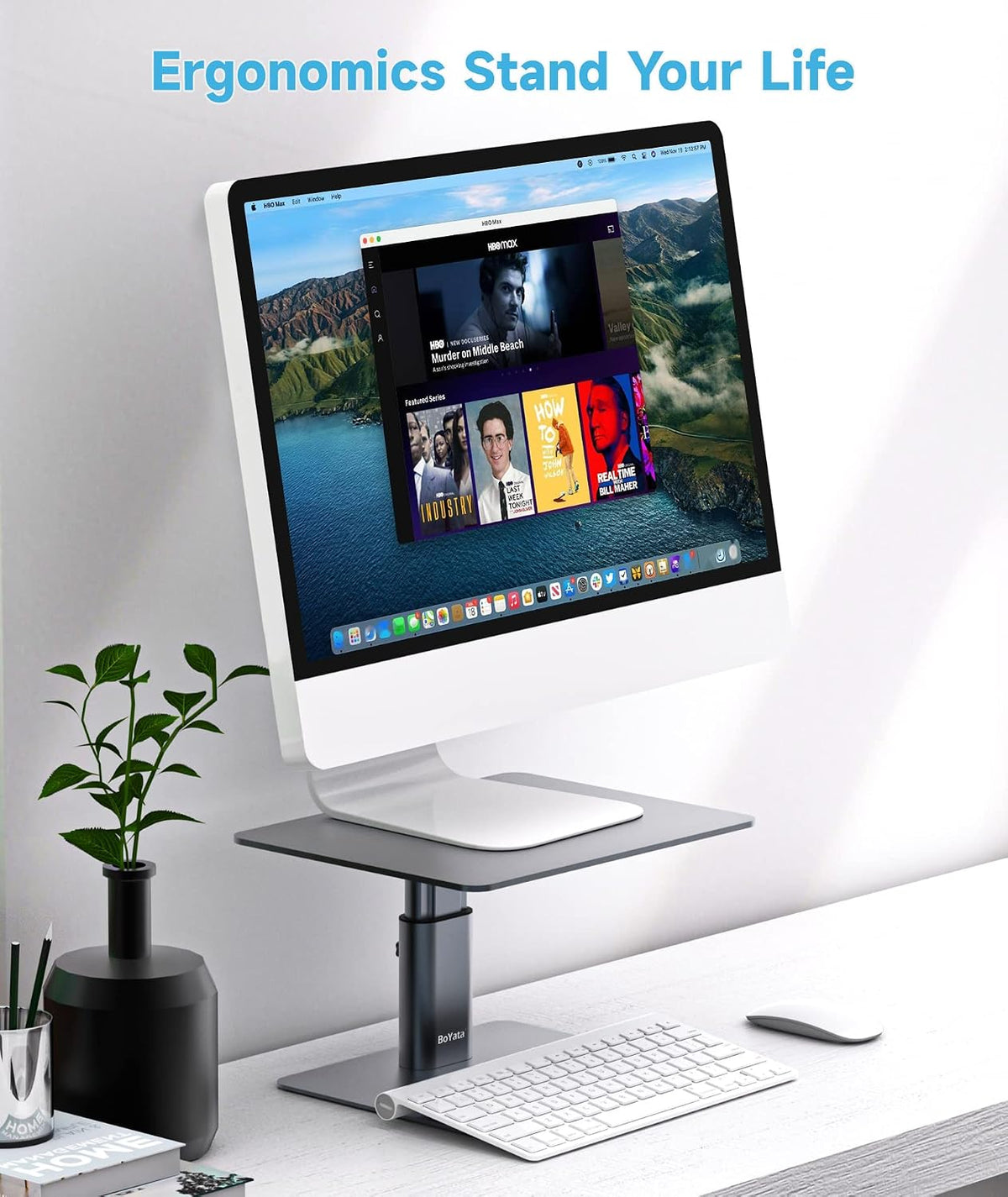 Monitor Stand, Adjustable Height Metal Desktop Riser, Black