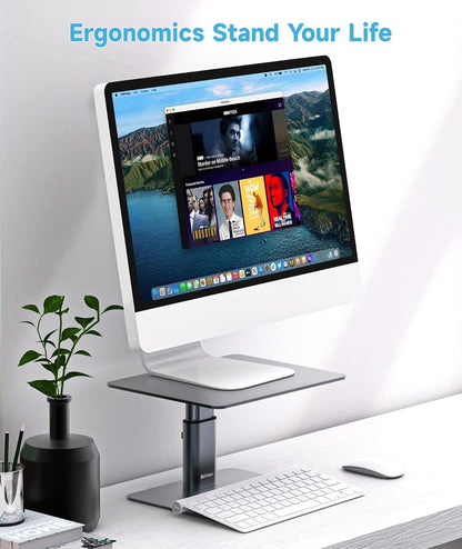 Monitor Stand, Adjustable Height Metal Desktop Riser, Black