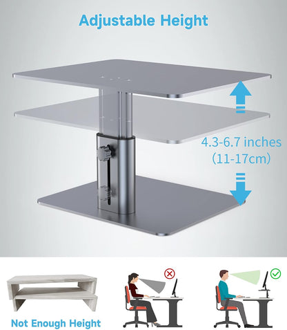 Monitor Stand, Adjustable Height Metal Desktop Riser, Black