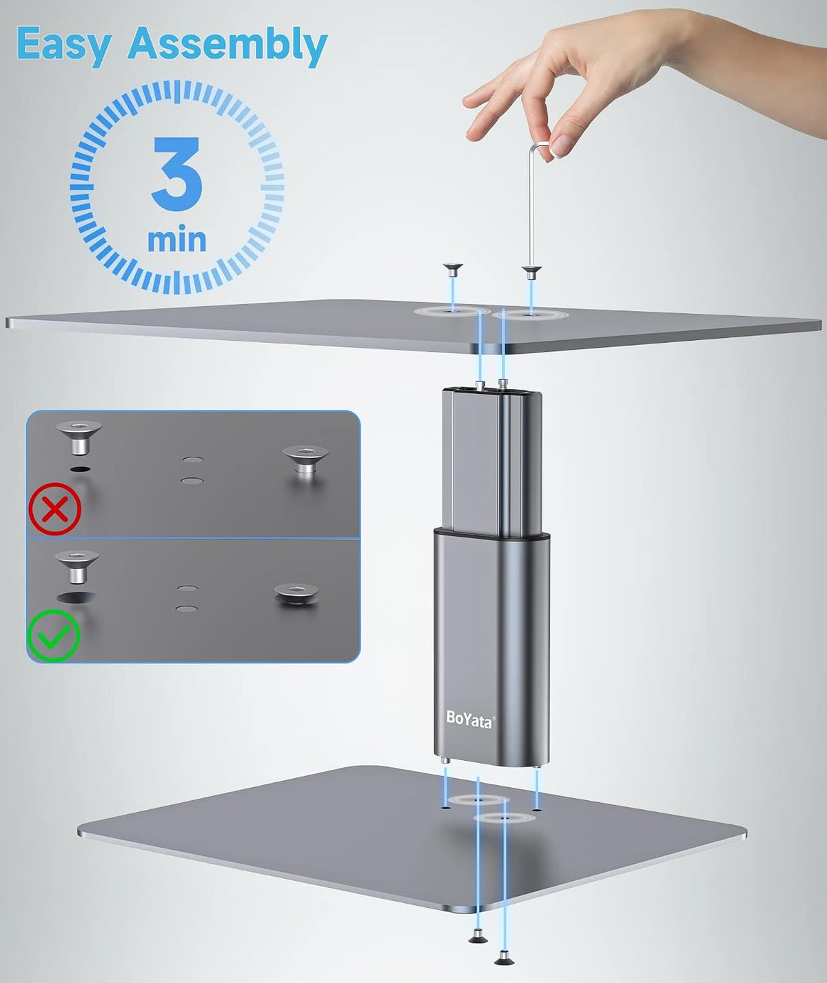 Monitor Stand, Adjustable Height Metal Desktop Riser, Black