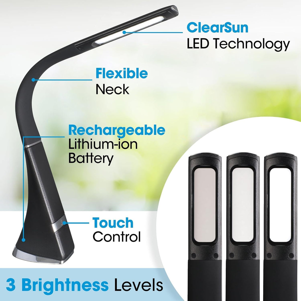 Recharge LED Travel Lamp, Rechargeable, Black