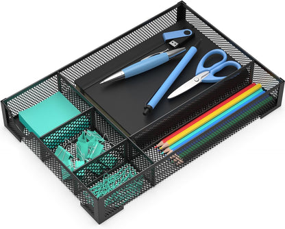 Desk Drawer Organizer, Office Desk Organizer Tray with 5 Dividers, Pen Pencil Drawer Organizer for Office Supplies, Desktop, Bathroom, Kitchen, Makeup, Vanity