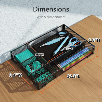 Desk Drawer Organizer, Office Desk Organizer Tray with 5 Dividers, Pen Pencil Drawer Organizer for Office Supplies, Desktop, Bathroom, Kitchen, Makeup, Vanity