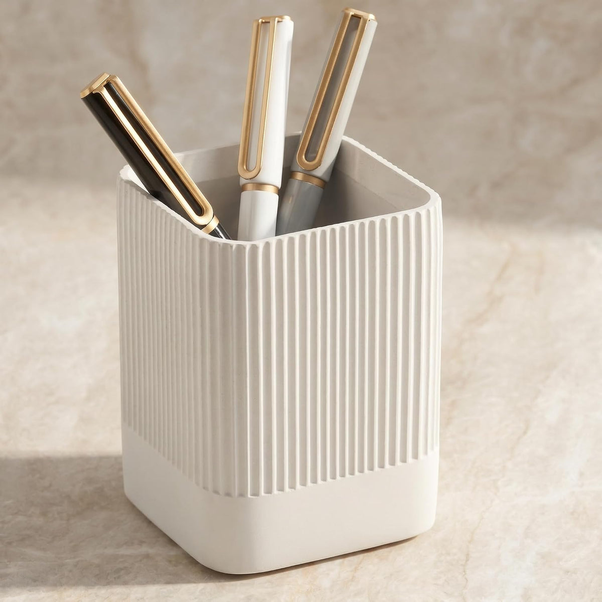 Aesthetic Pen Holder for Desk - Modern Concrete Pencil Holder & Cup