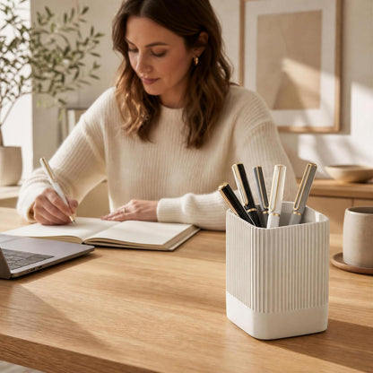 Aesthetic Pen Holder for Desk - Modern Concrete Pencil Holder & Cup