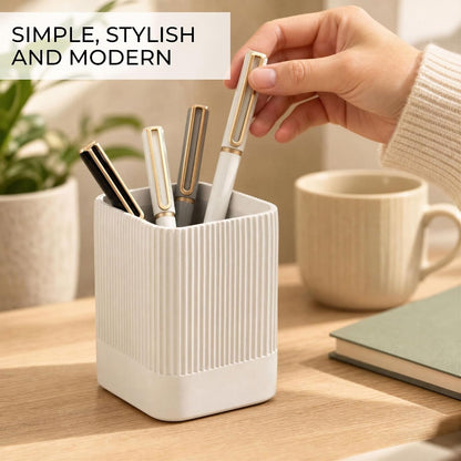 Aesthetic Pen Holder for Desk - Modern Concrete Pencil Holder & Cup