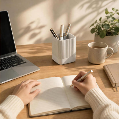 Aesthetic Pen Holder for Desk - Modern Concrete Pencil Holder & Cup