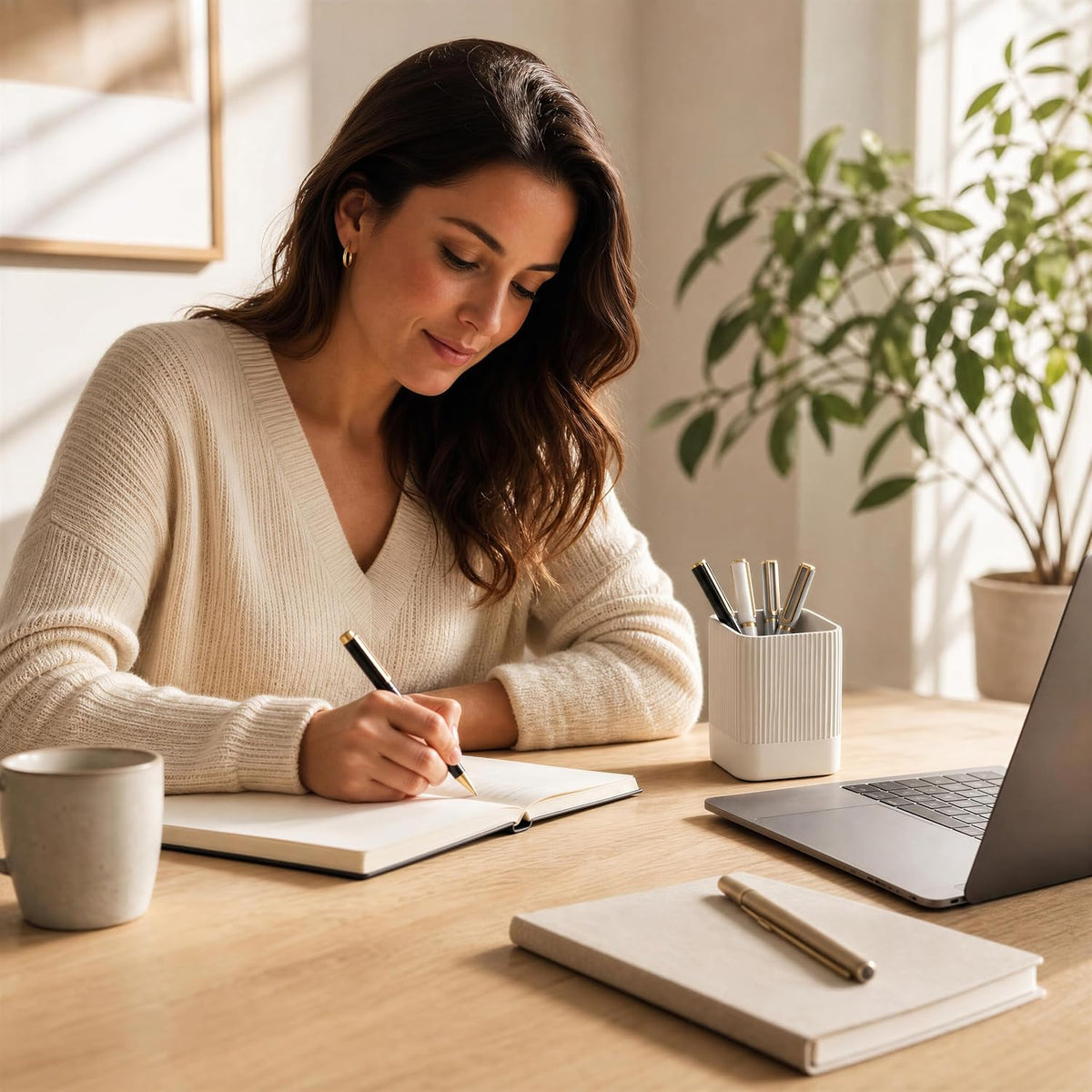 Aesthetic Pen Holder for Desk - Modern Concrete Pencil Holder & Cup