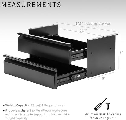 Black 16 in Slide Out Dual Tier Desk Drawer, DESK-DR02