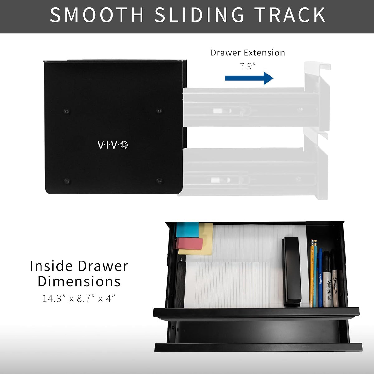 Black 16 in Slide Out Dual Tier Desk Drawer, DESK-DR02