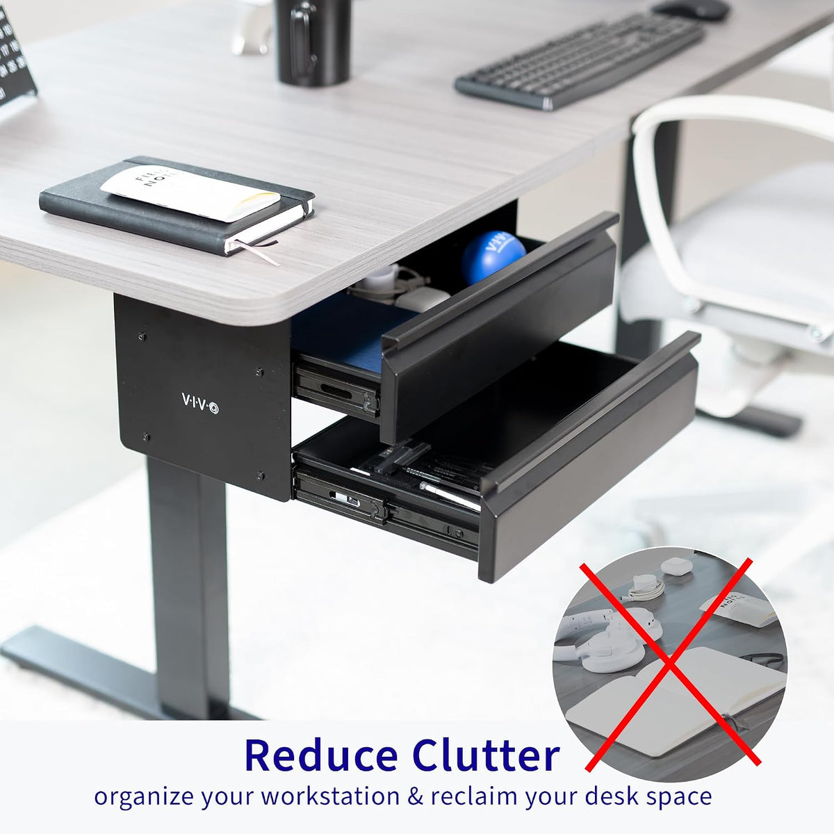 Black 16 in Slide Out Dual Tier Desk Drawer, DESK-DR02