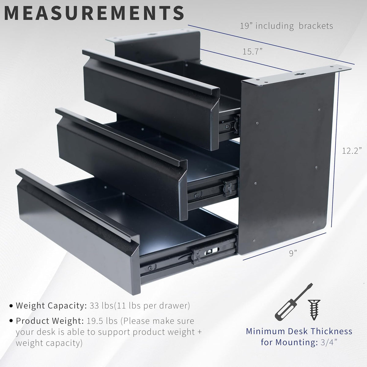 Black 16 in Slide Out Dual Tier Desk Drawer, DESK-DR02