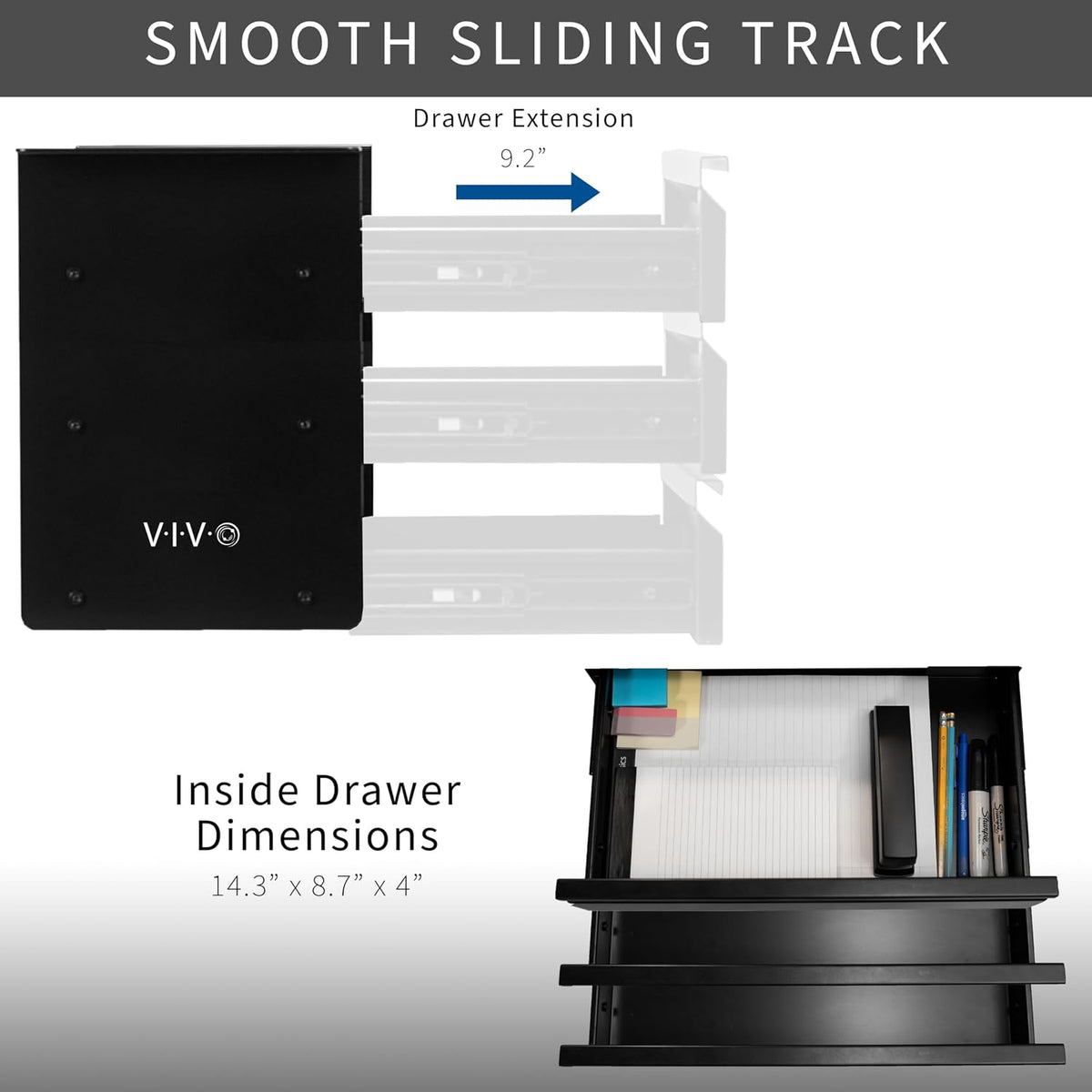 Black 16 in Slide Out Dual Tier Desk Drawer, DESK-DR02