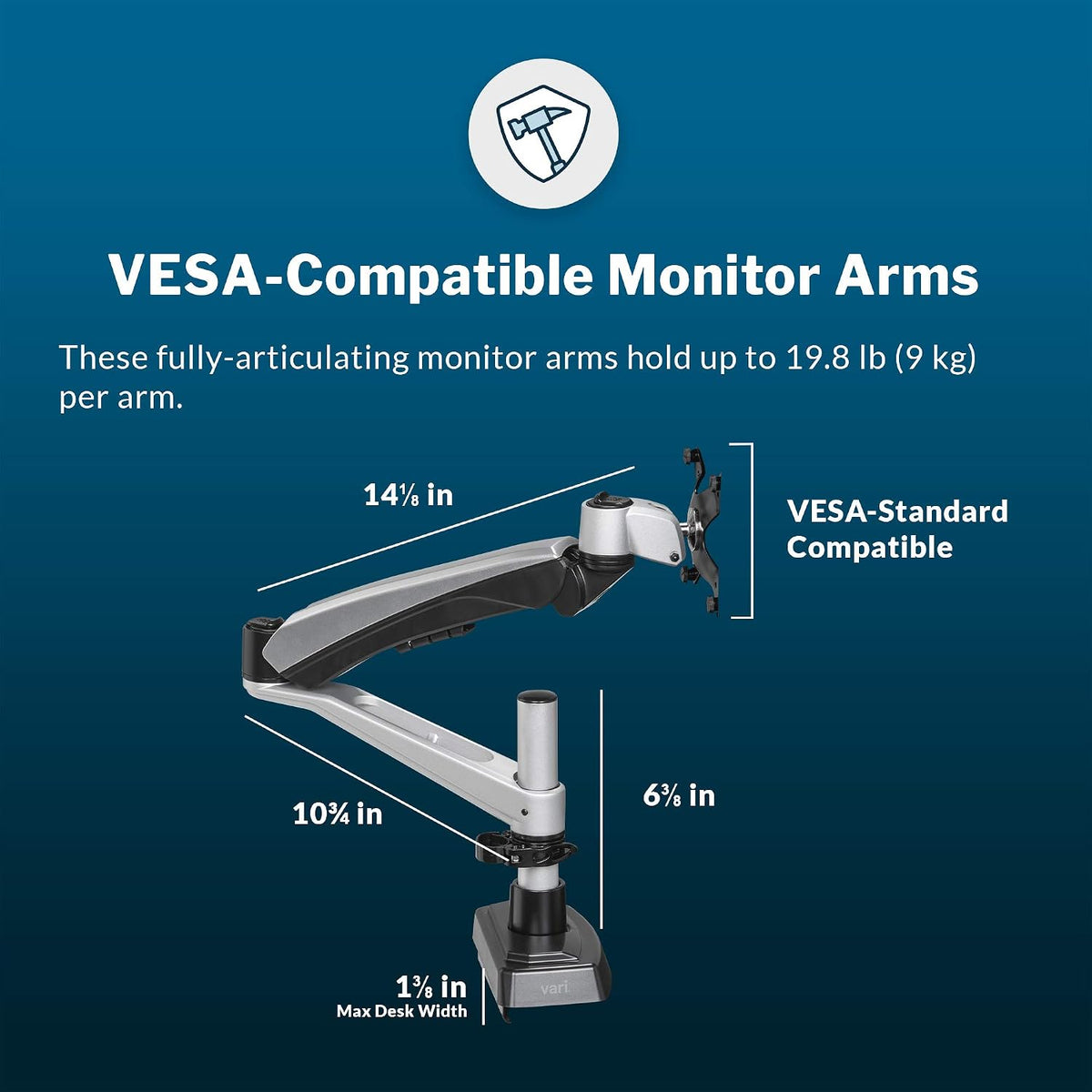 Dual Monitor Arm - VESA Monitor Mount w/ 360 Degree Adjustment - Monitors up to 27 inches, 19.8 lbs - Double Monitor Arms with Full Adjustability - Computer Monitor Stand for Home or Office