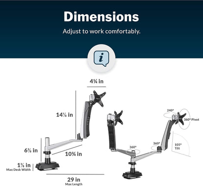 Dual Monitor Arm - VESA Monitor Mount w/ 360 Degree Adjustment - Monitors up to 27 inches, 19.8 lbs - Double Monitor Arms with Full Adjustability - Computer Monitor Stand for Home or Office