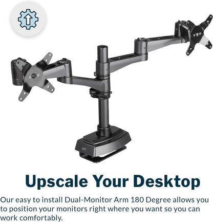Dual Monitor Arm - VESA Monitor Mount w/ 360 Degree Adjustment - Monitors up to 27 inches, 19.8 lbs - Double Monitor Arms with Full Adjustability - Computer Monitor Stand for Home or Office