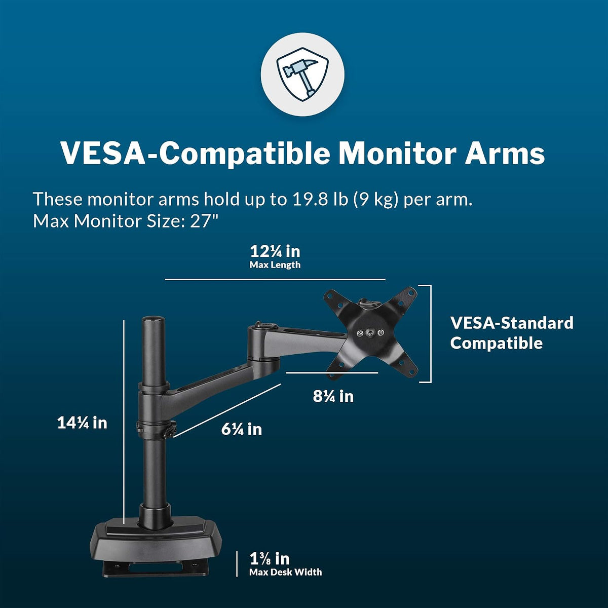 Dual Monitor Arm - VESA Monitor Mount w/ 360 Degree Adjustment - Monitors up to 27 inches, 19.8 lbs - Double Monitor Arms with Full Adjustability - Computer Monitor Stand for Home or Office
