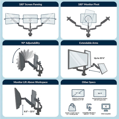 Dual Monitor Arm - VESA Monitor Mount w/ 360 Degree Adjustment - Monitors up to 27 inches, 19.8 lbs - Double Monitor Arms with Full Adjustability - Computer Monitor Stand for Home or Office