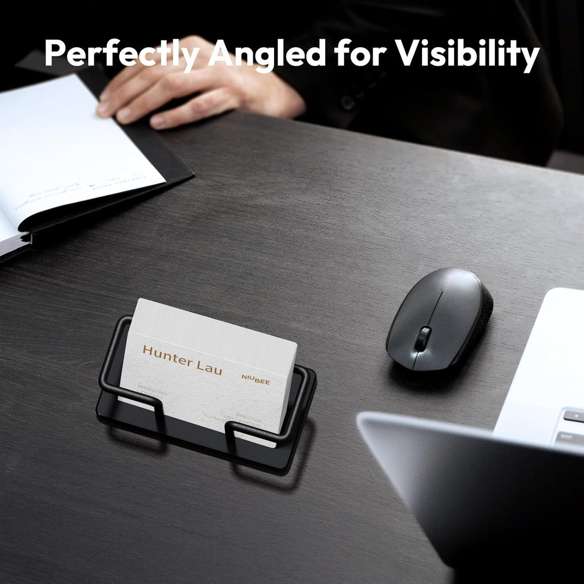 Acrylic Metal Business Card Holder Display Stand Organizer for Desk