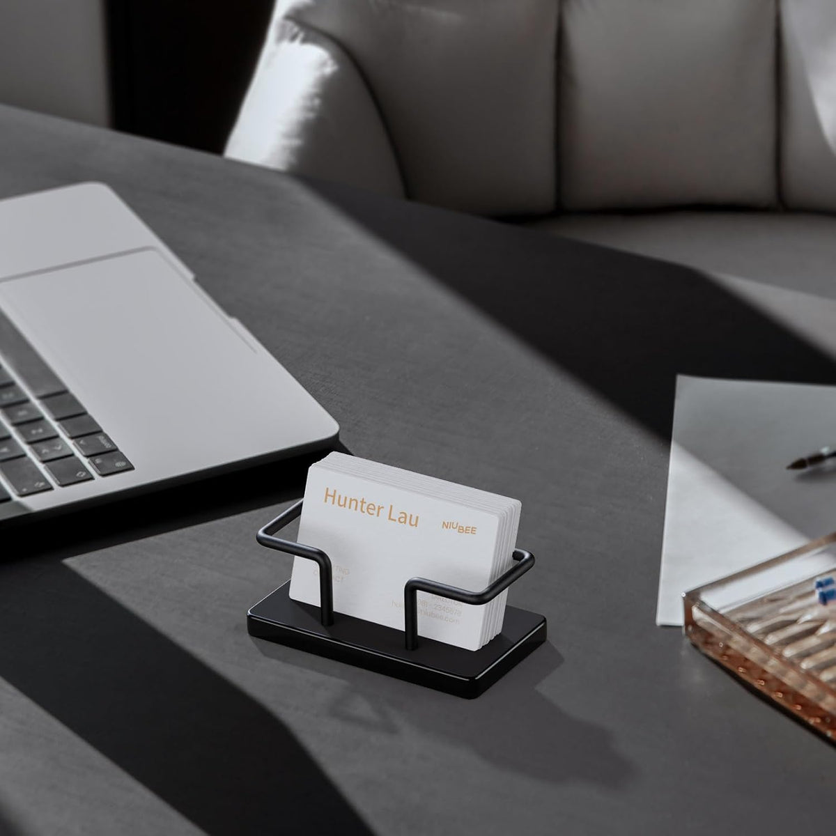 Acrylic Metal Business Card Holder Display Stand Organizer for Desk