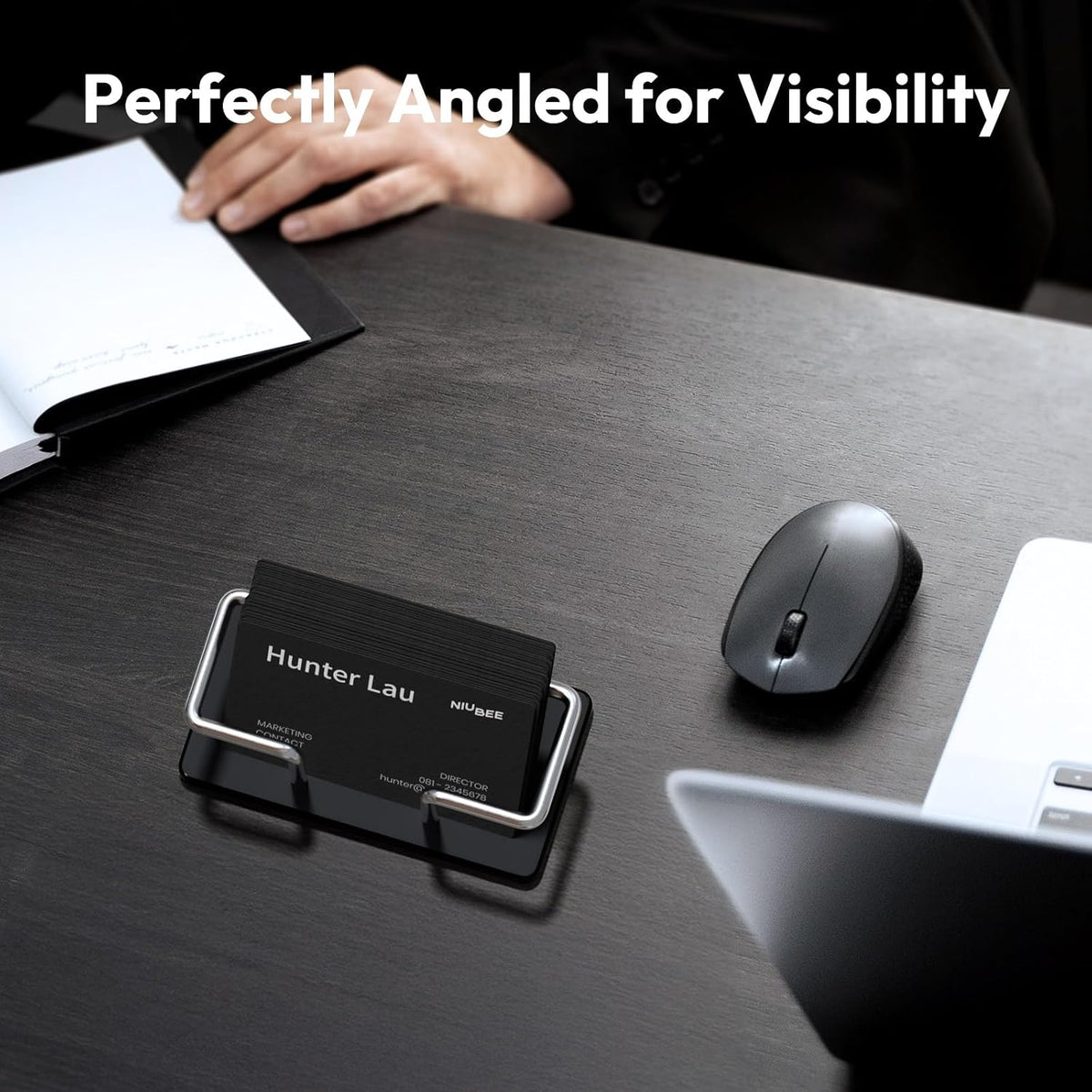 Acrylic Metal Business Card Holder Display Stand Organizer for Desk