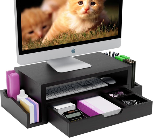 Wood Monitor Stand Riser, Desktop Oraganizer, Black