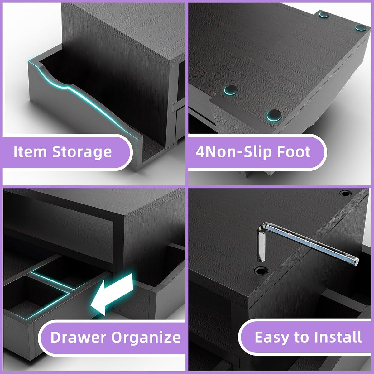 Wood Monitor Stand Riser, Desktop Oraganizer, Black