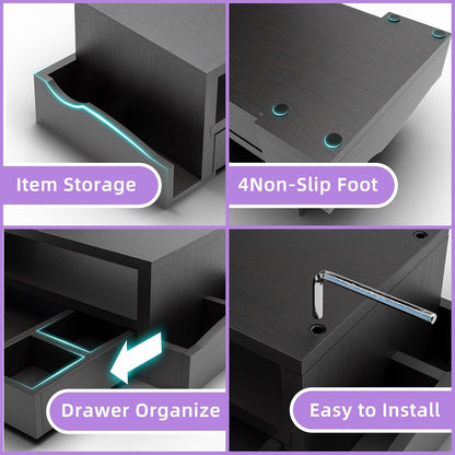 Wood Monitor Stand Riser, Desktop Oraganizer, Black