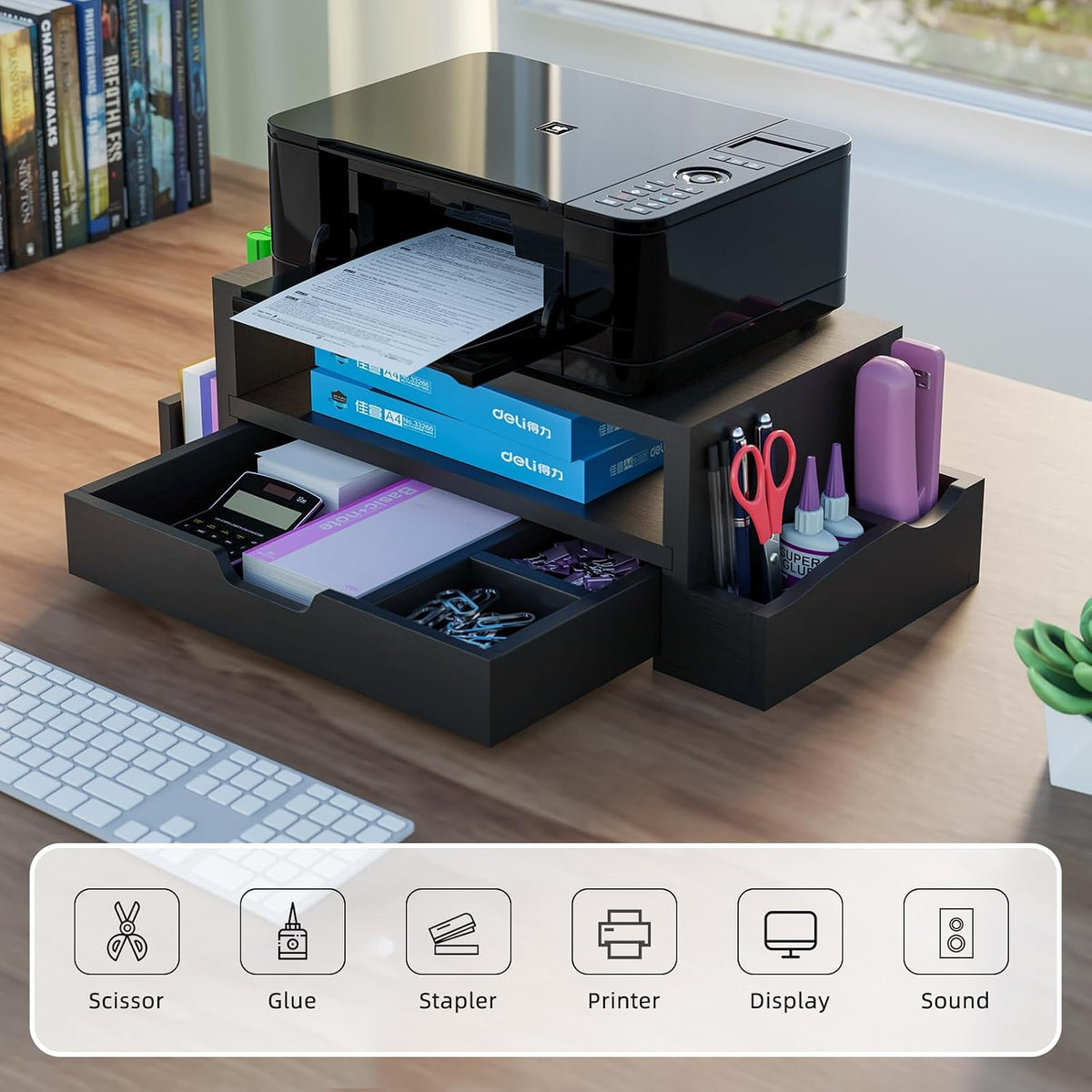 Wood Monitor Stand Riser, Desktop Oraganizer, Black