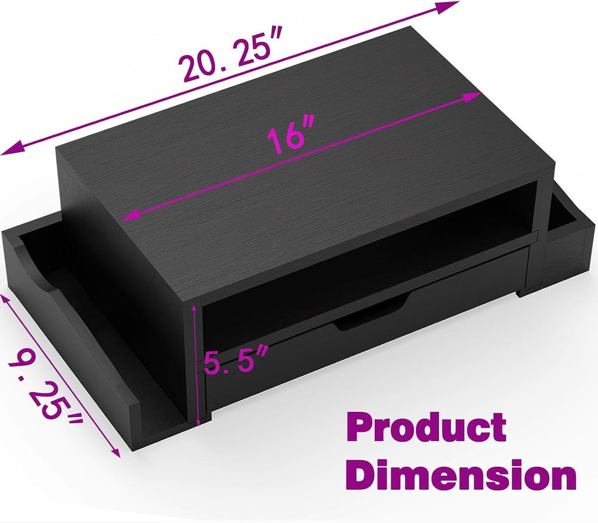Wood Monitor Stand Riser, Desktop Oraganizer, Black