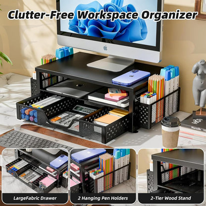 Wood Monitor Stand Riser, Desktop Oraganizer, Black