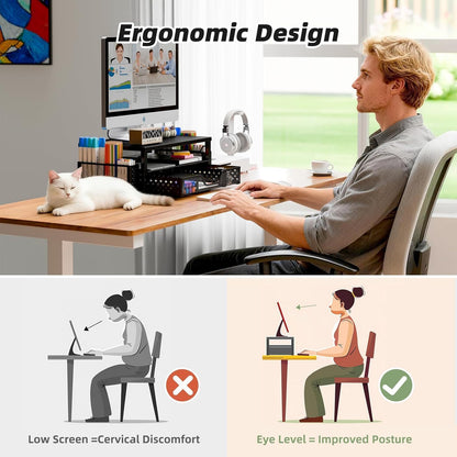Wood Monitor Stand Riser, Desktop Oraganizer, Black