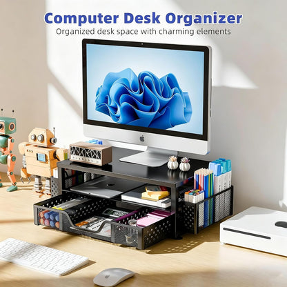 Wood Monitor Stand Riser, Desktop Oraganizer, Black