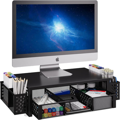 Wood Monitor Stand Riser, Desktop Oraganizer, Black