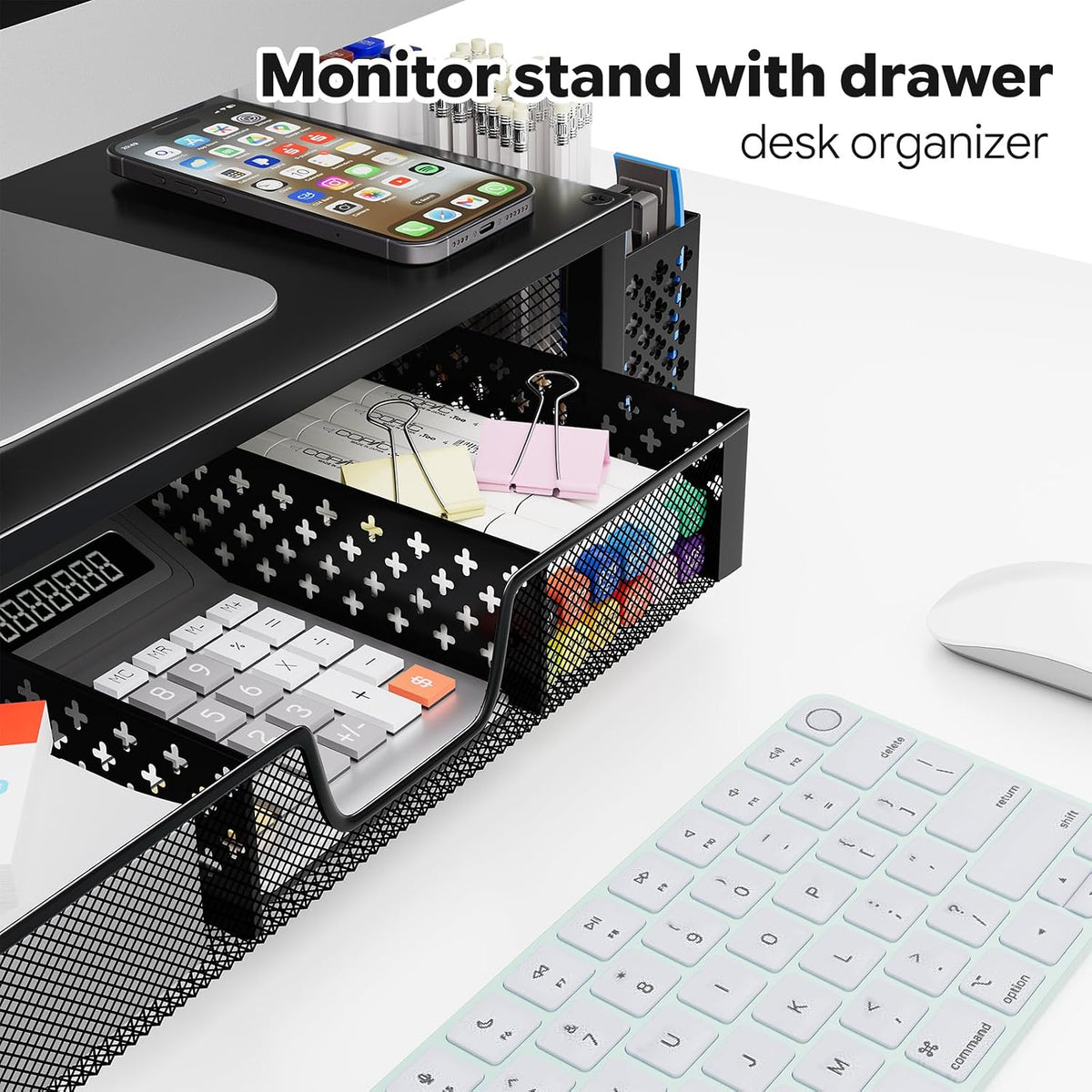 Wood Monitor Stand Riser, Desktop Oraganizer, Black
