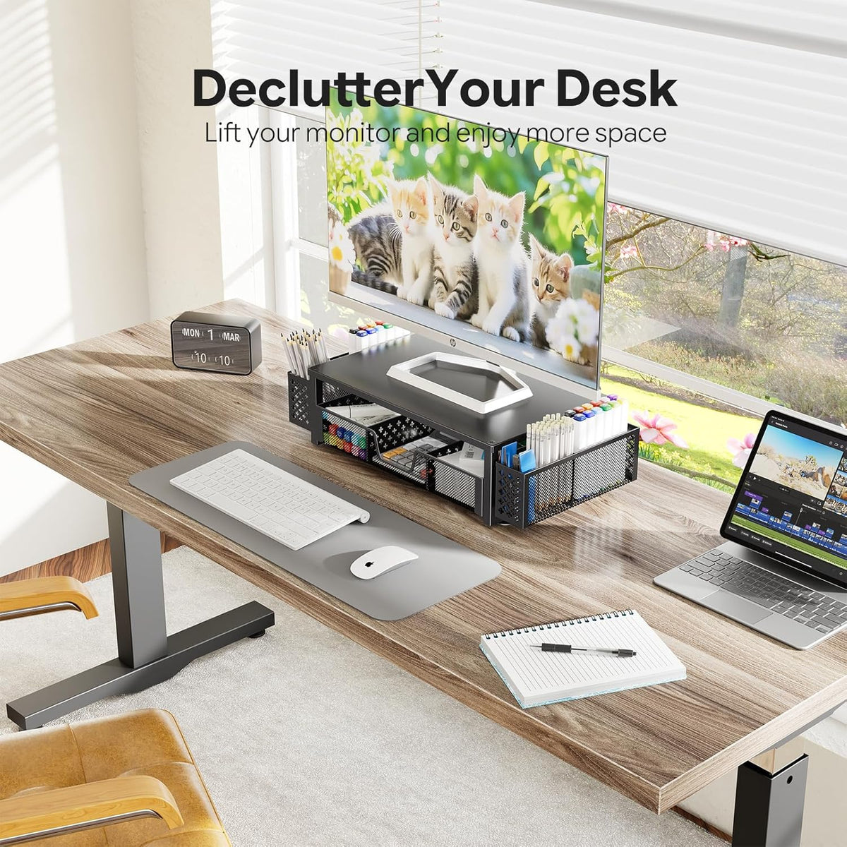 Wood Monitor Stand Riser, Desktop Oraganizer, Black
