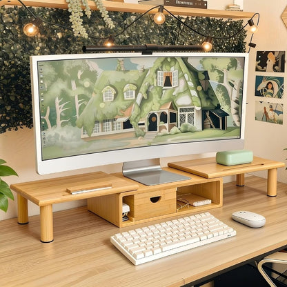 Dual Monitor Stand Riser with Drawer for Desk Laptop