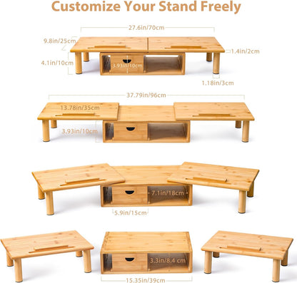 Dual Monitor Stand Riser with Drawer for Desk Laptop