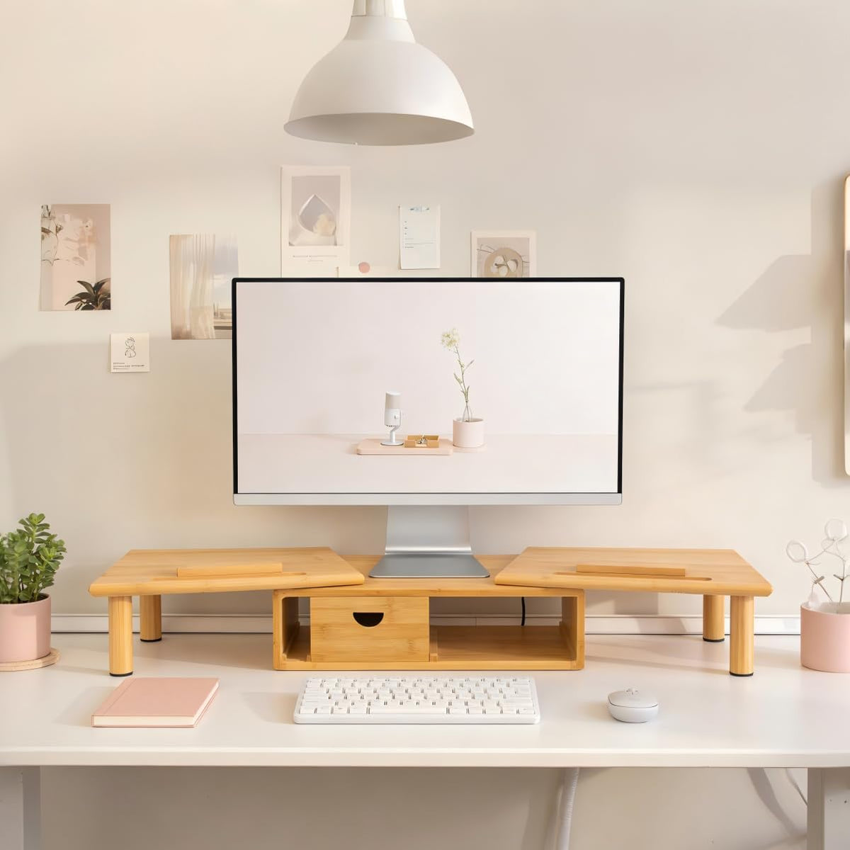 Dual Monitor Stand Riser with Drawer for Desk Laptop